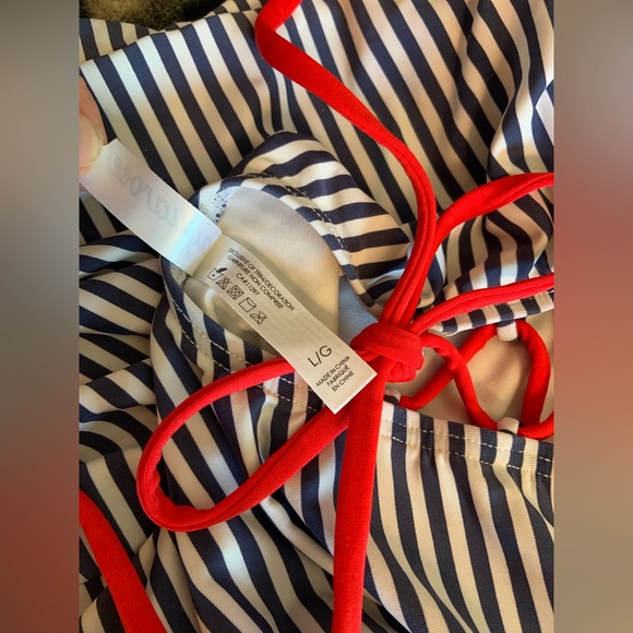 Striped One-Piece Bathing Suit with tie back - Picture 4 of 4